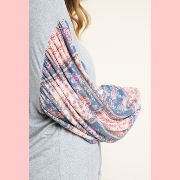 Tie Front Top Contrasting Sleeves - Picture 2 of 5